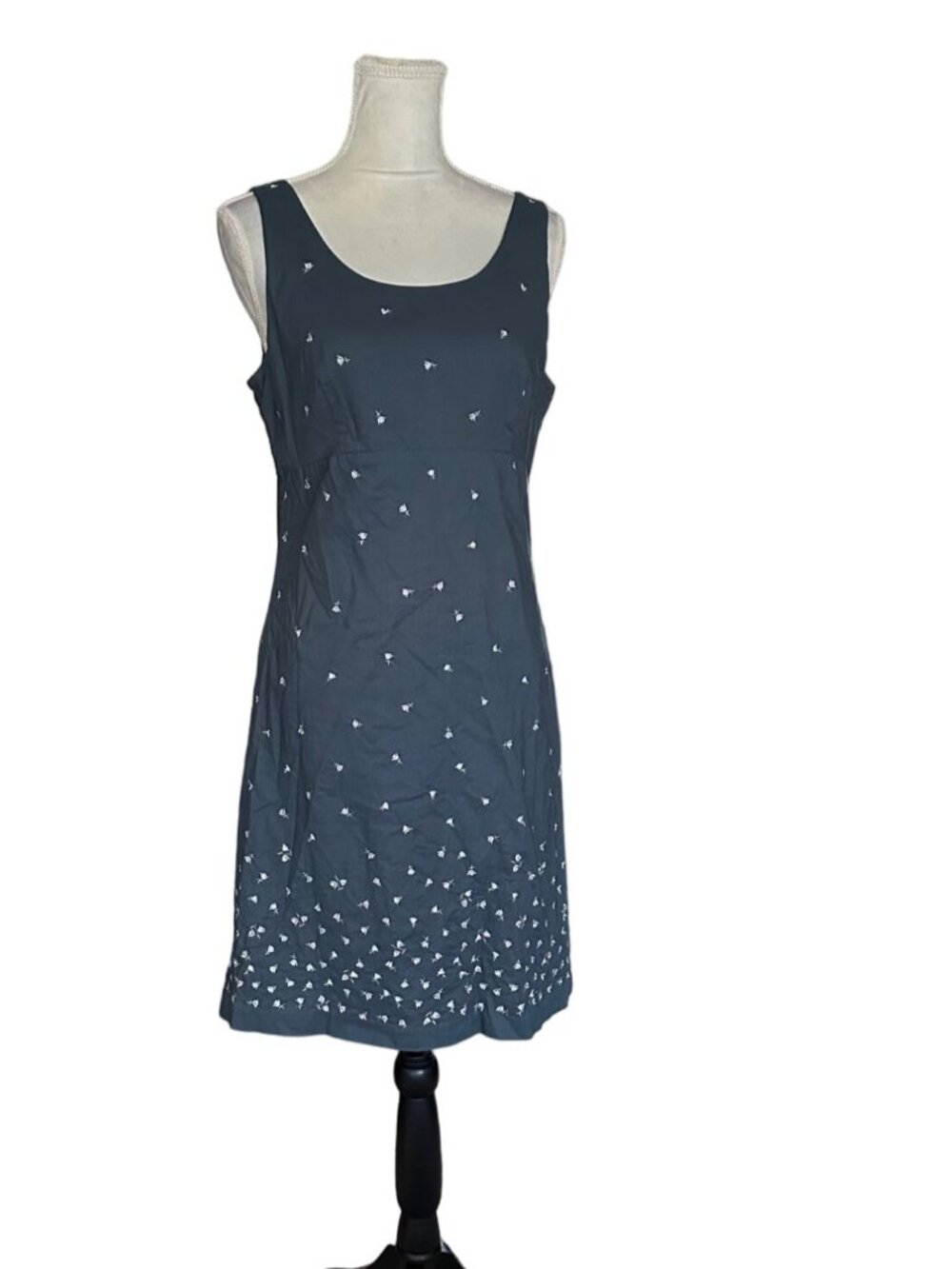 .Crew Navy Sleeveless Dress Size 10 Embroidered Polka Dot Shift Lined Zip Back - Picture 1 of 9